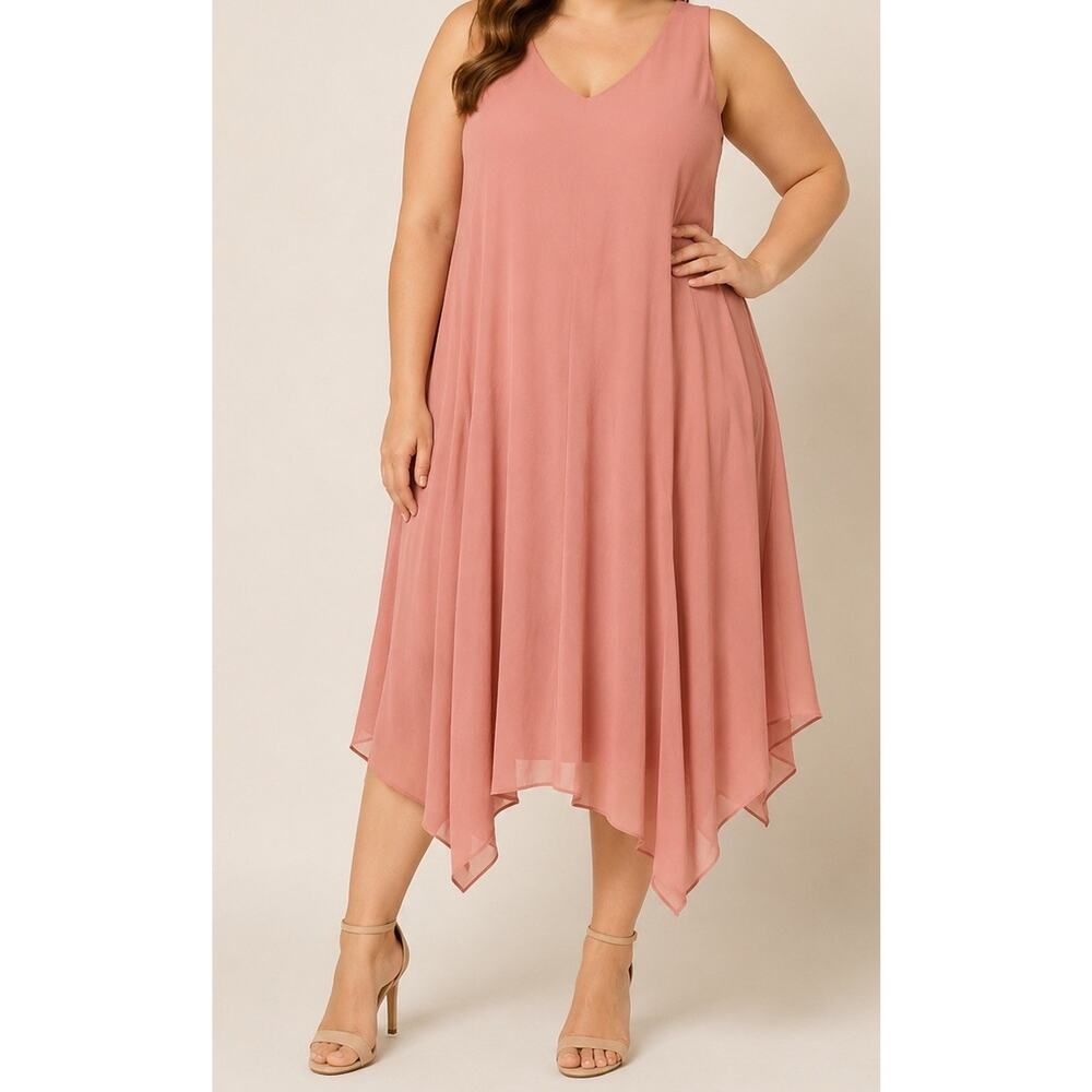 JJ's House Sz 16 Large Dress Pink Lace Chiffon Pleated Skirt Sleeveless Wedding